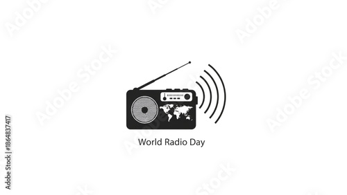 world radio day icon with globe and signal waves