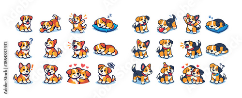 Adorable cartoon dogs in various poses and expressions