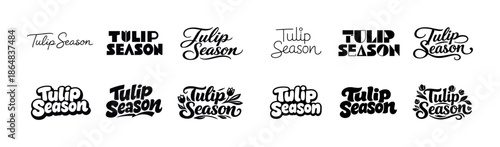 Various tulip season typography designs in black and white