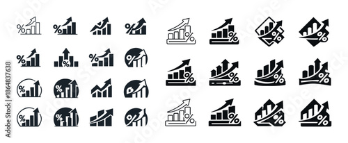 Collection of arrow and bar graph icons representing growth and analytics