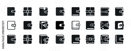 Set of various black icon designs of notebooks and journals with different styles