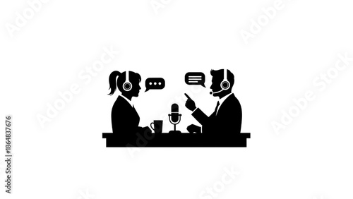 podcast interview and live broadcasting silhouette vector icon