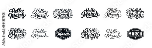 Hello march typography collection: creative black and white lettering designs