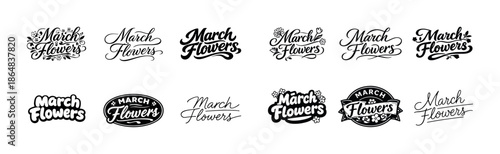 March flowers logo designs in various artistic styles and elegant typography