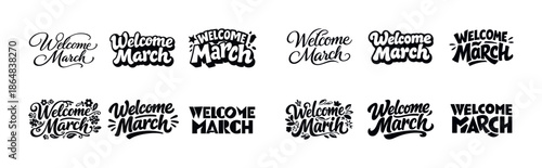 Welcome march text designs collection in black and white