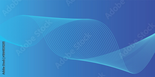 Abstract blue long vector banner. Wavy minimal trendy background for business presentations, web header design with copy space for text