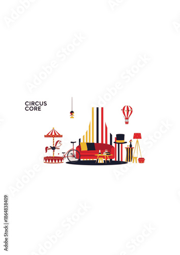 Circus Core Interior Design Silhouette for 2026 Decor Trends and Bold Maximalist Home Striped Patterns and Whimsical Living Concept Vector
