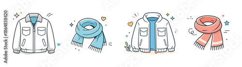 Winter clothing lineup: stylish jackets and cozy scarves with fun designs