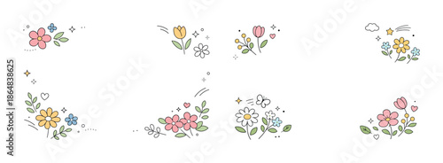 Whimsical floral doodles: colorful flower arrangements and cute nature elements