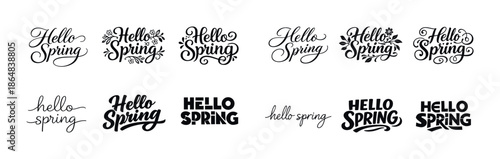 Hello spring text designs in various artistic fonts