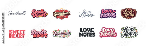 Sweetheart and love notes graphic text logos collection