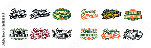 Spring butterflies logos collection featuring various styles and designs