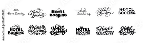 Hotel booking logos collection with elegant typography and design variations