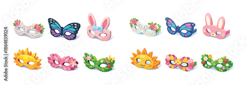 Colorful decorative masks with floral and animal themes