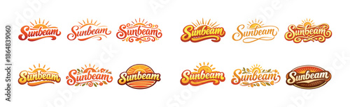 Vintage sunbeam logos collection with bright sunburst designs