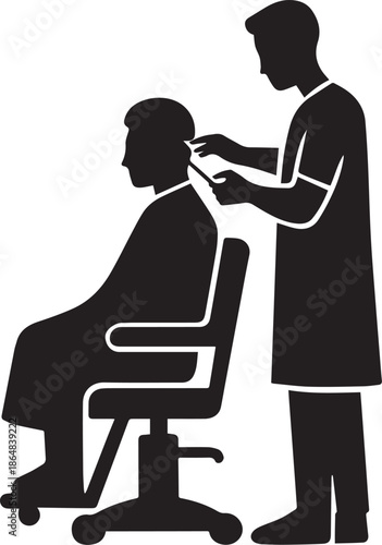 Barber Cutting Hair Icon - Silhouette Style