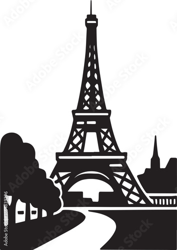 Paris Silhouette: Eiffel Tower, River & Cityscape