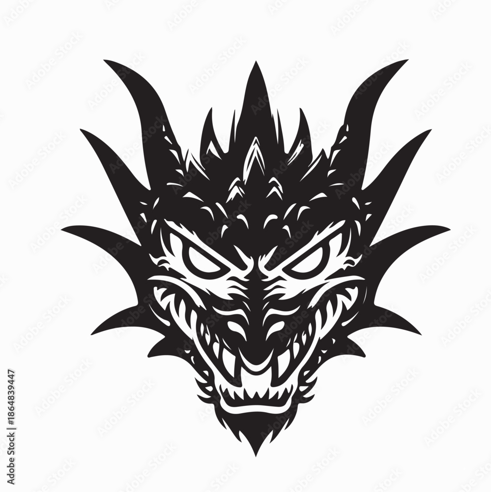 Obraz premium Dragon Mask Vector Art, Icons, and Graphics Isolated on White Background
