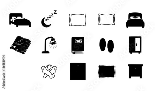 Flat simple bedroom and sleep icon set with editable strokes for design
