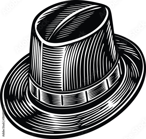 Black and white of a fedora hat lines