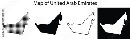 Diverse map representations of the United Arab Emirates showcasing its distinct shape and borders