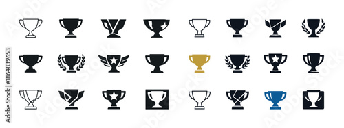 Collection of diverse trophy icons in various designs and colors