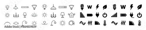 Set of home lighting and energy icons