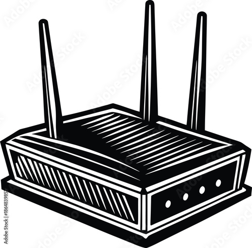 Black and white of a wireless router technology internet