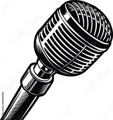Black and white of vintage microphone music audio