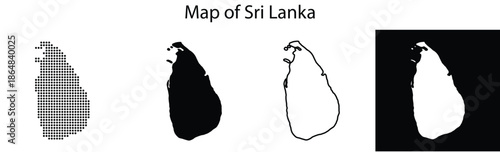 Outline map of an island nation in different graphic styles