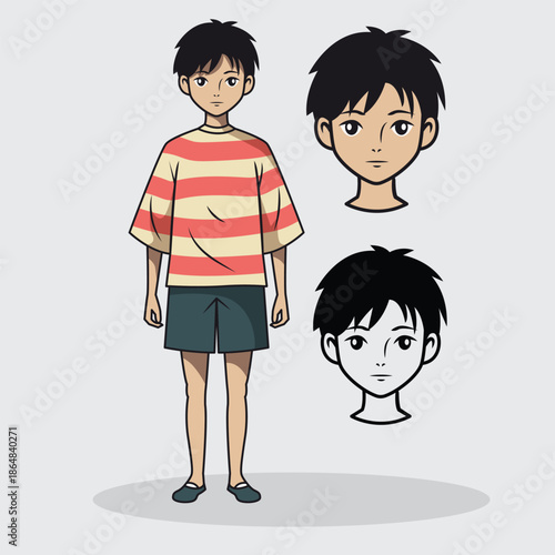 Anime character outline vector illustrations