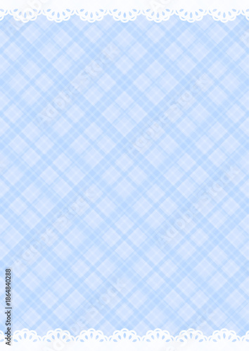 縦の背景　レースの飾りと斜めのチェック柄　青