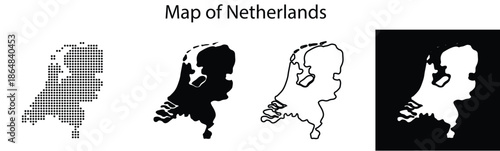 Collection of maps showcasing the shape of a European country in various graphical styles