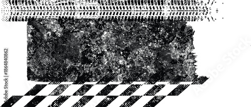 Vector Print Textured Tire Track . Design Element . Car tread arrow silhouette . Mud splash grunge tire texture. Tyre track banner .