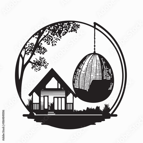 Log Cabin Interior with egg chair Vector Art, Icons, and Graphics