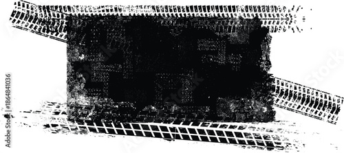 Vector Print Textured Tire Track . Design Element . Car tread arrow silhouette . Mud splash grunge tire texture. Tyre track banner .