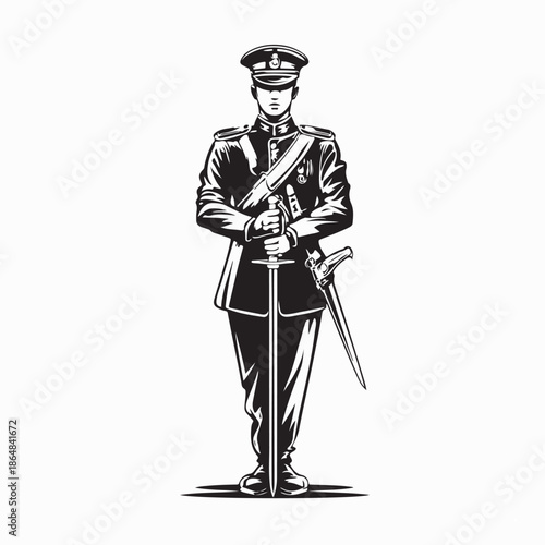 Military Parade. Army General with Sword Design Logo Vector on White Background