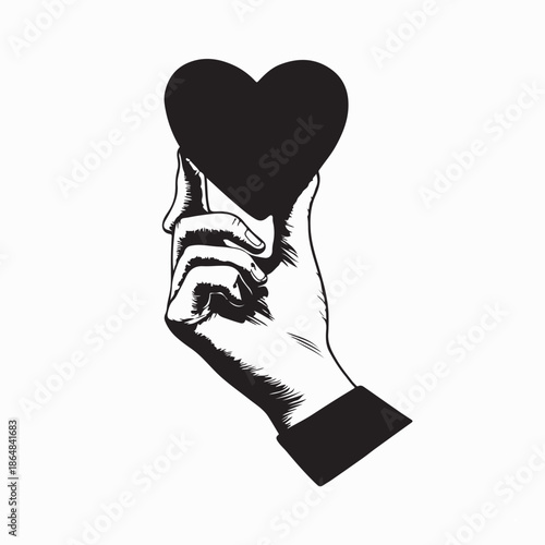 Man Holding Heart His Hands Silhouette Vector on White Background