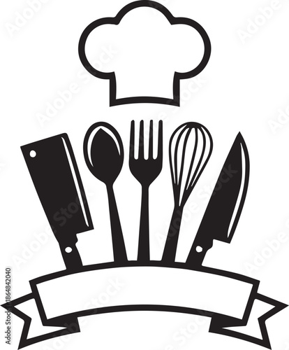 Culinary Emblem: Chef Hat, Utensils & Knives - Vector Design