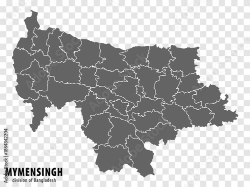 Blank map Mymensingh Division of Bangladesh. High quality map Mymensingh Division with districts on transparent background for your web site design, logo, app, UI.  EPS10.