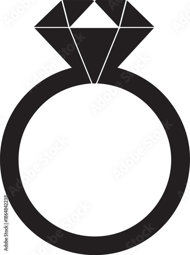 Diamond Ring Icon - Black and White Vector