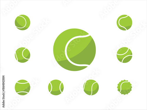 Collection of Tennis Balls in Various Positions and Sizes