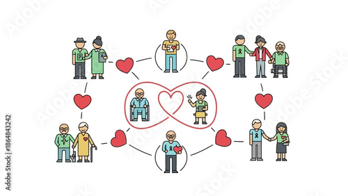 Elderly people connecting with love and care in a community network of support and friendship with connection and old and heart