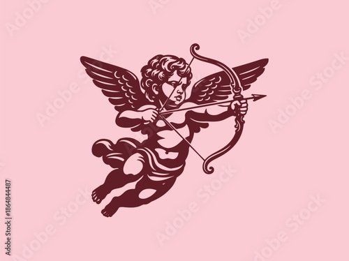 Cupid angel archer vintage engraving silhouette vector illustration