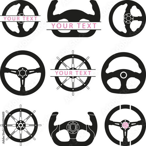 Car Wheel Silhouette SVG Bundle Cut File, Steering Wheel Silhouette, Boat Wheel, Captain Ship Sailing Steering Wheel Vector Illustration