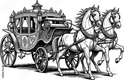 Royal Horse Carriage Line Art Vector