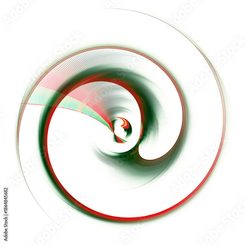 An abstract dark green striped propeller with spiral blades rotates on a white background. Icon, logo, symbol, sign. 3D rendering. 3D illustration.