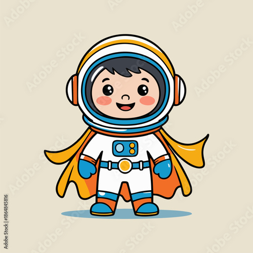 A cute little space explorer astronaut is prepared for a magnificent journey across the vast starry galaxy.