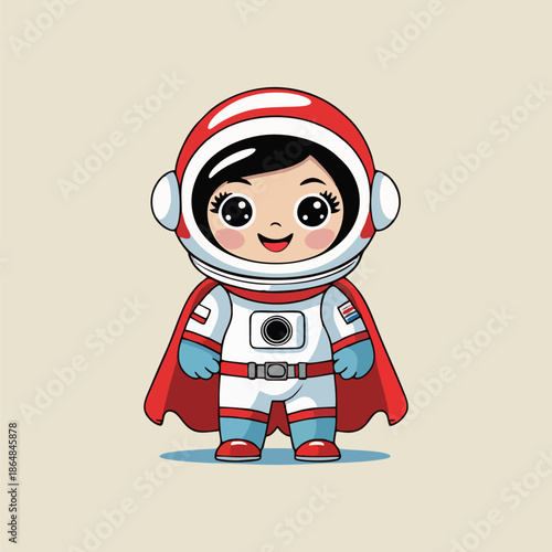 The powerful cute cartoon spaceman successfully demonstrates amazing flying abilities high above the shining blue Earth successfully.