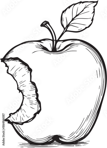 Monochrome bitten apple sketch line art illustrationPrint